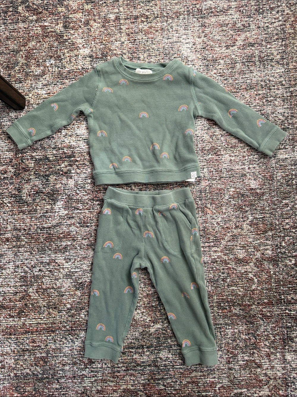 Kids Green Rainbow Thermal Pajama Set by Little Unicorn